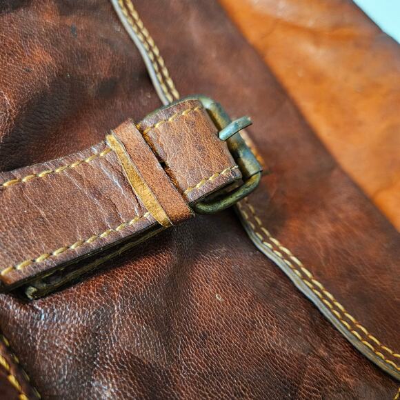 Noonday Collection Leather Zip Top Shoulder Bag Purse Cognac Brown Tote - Picture 3 of 16